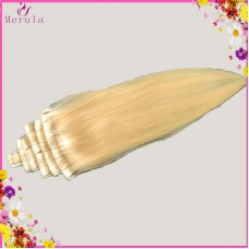 Blonde Hair Clip-in hair extensions Straight wavy texture 100g/pack top quality human hair 7pcs/set 