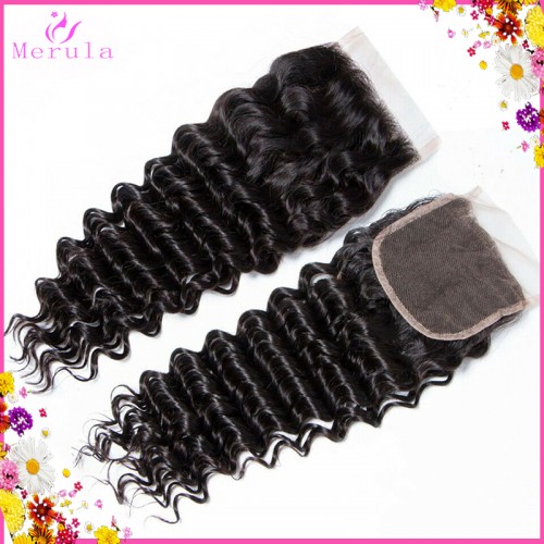 Lovely Unprocessed Virgin Human Hair Deep Wave Curly Lace Closure