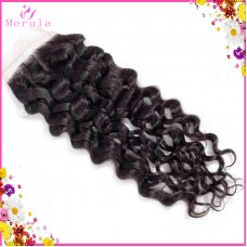 Natural loose curly Lace Closure Pretty texture 1 piece/lot 4 by 4 raw curls closures Ocean more deep waves MeruLa